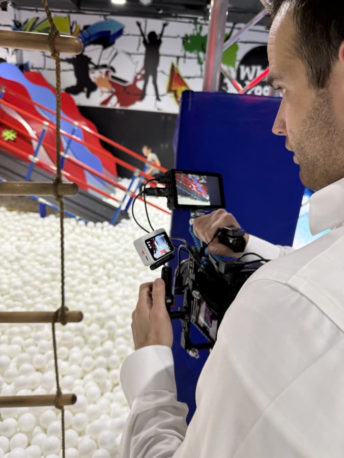 Yaakov filming with the gimbal in a ball pit